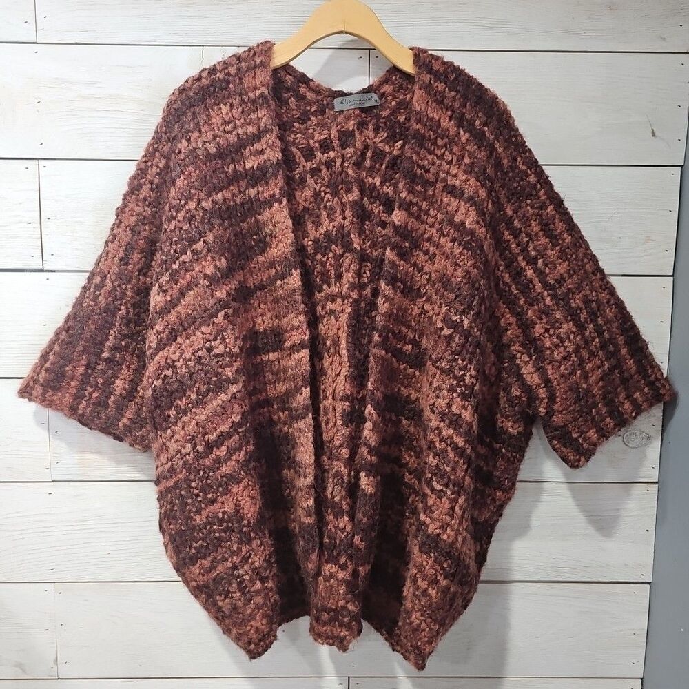 Elsamanda Italy Multi-Color Heathered Stripe Open Front Kimono Cardigan Sweater